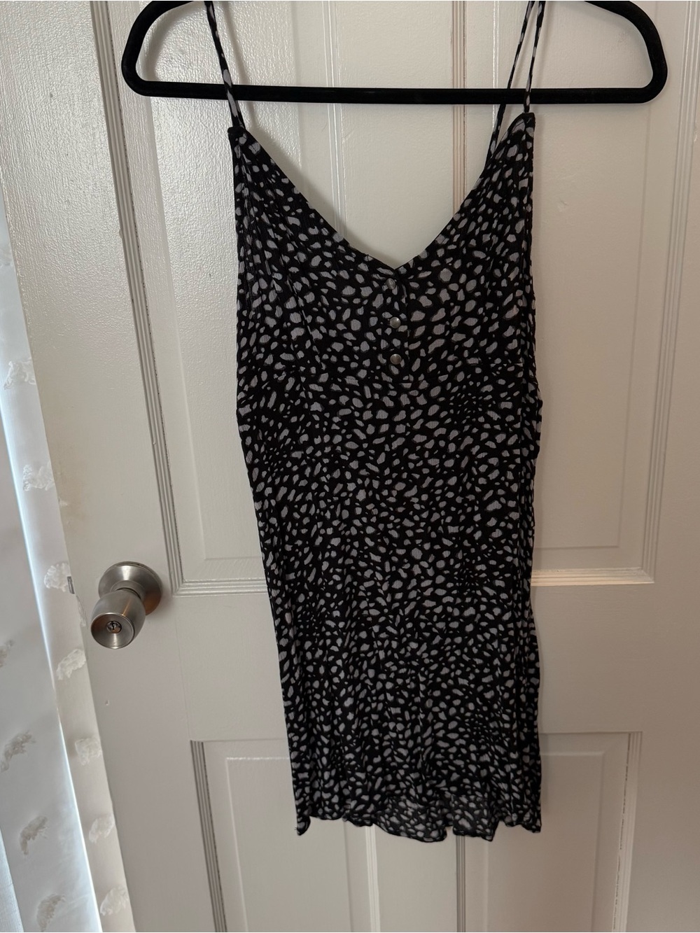 Black & White Printed Mini Slip Dress with Spaghetti Straps